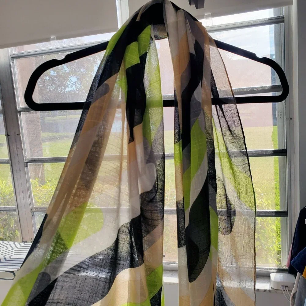 ECHO long scarf lightweight Graphic Art to Wear Raw fringe Ends 84 x 23.75